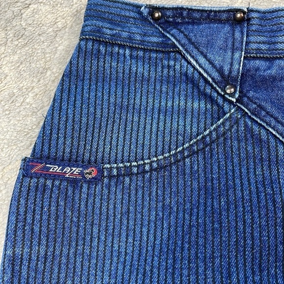 Vintage Blaze V Seam Mom Jean Stripe Blue Ultra High Rise Bareback - Picture 9 of 12